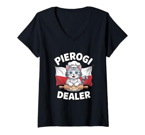 Damen Pierogi Dealer Katzenfutter mit polnischen Wurzeln T-Shirt mit V-Ausschnitt Damen Pierogi Dealer Katzenfutter mit polnischen Wurzeln T-Shirt mit V-Ausschnitt von Poland Flag Pride Polish Roots