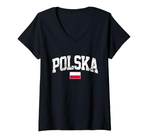 Damen Polen Flagge Geschenk aus Polen Urlaub Polnische Geschenke Polska T-Shirt mit V-Ausschnitt von Poland Flag gift from Poland vacation Polish Gifts