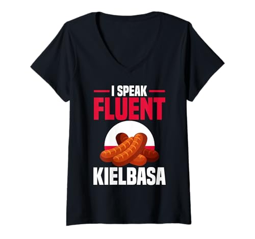 Damen Polen Ich spreche fließend Kielbasa Bold Laugh Line T-Shirt mit V-Ausschnitt Damen Polen Ich spreche fließend Kielbasa Bold Laugh Line T-Shirt mit V-Ausschnitt von Poland Fluent Kielbasa Expression Polish