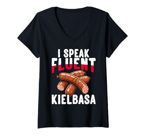 Damen Polen I Speak Fluent Kielbasa Lustiger polnischer Humor T-Shirt mit V-Ausschnitt von Poland Fluent Kielbasa Humor Edition