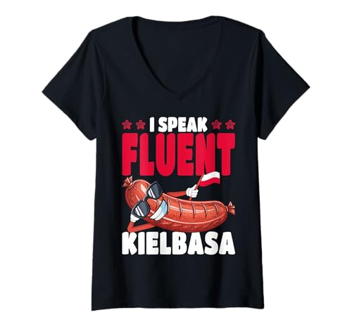 Damen Polen I Speak Fluent Kielbasa Polnische Flagge T-Shirt mit V-Ausschnitt Damen Polen I Speak Fluent Kielbasa Polnische Flagge T-Shirt mit V-Ausschnitt von Poland Fluent Kielbasa Pride Polish