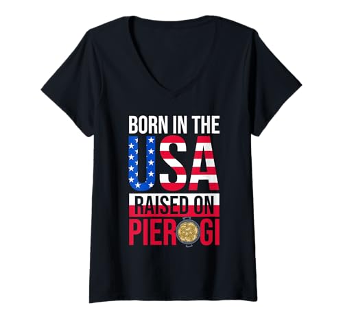 Damen Polen geboren in den USA, aufgewachsen auf Pierogi Polen Erbe T-Shirt mit V-Ausschnitt von Poland Heritage USA Pierogi Pride