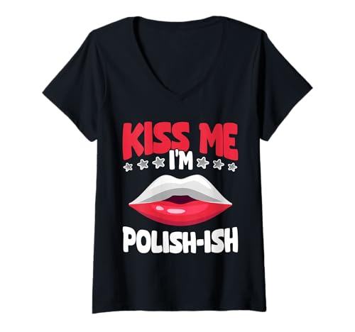 Damen Küss Mich, ich Bin polnisches Poland Pride Heritage Celebration T-Shirt mit V-Ausschnitt von Poland Polish Heritage Celebration Pride