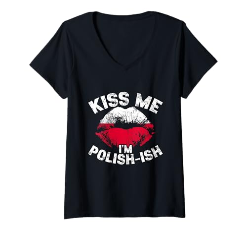 Damen Kiss Me I'm Polish Polen Flagge Lippen Polen Pride T-Shirt mit V-Ausschnitt von Poland Polishish Kiss Theme Collection