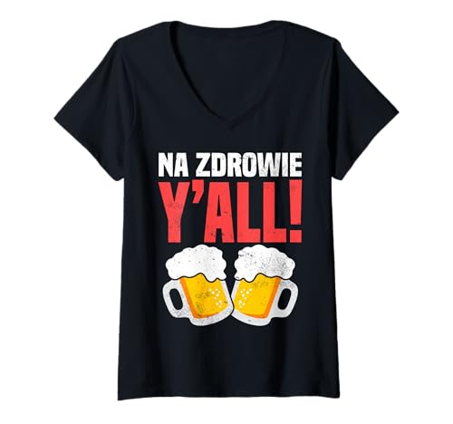 Damen Polen NA Zdrowie Y'all! Beer Toast Duo Bild T-Shirt mit V-Ausschnitt von Poland Yall Brewery Cheers Poland Textile