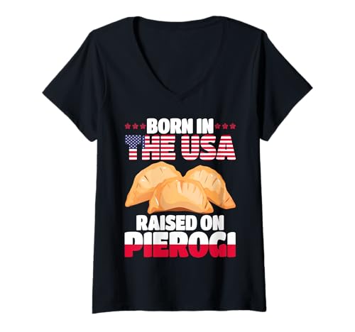 Damen Polen geboren in den USA, aufgewachsen auf Pierogi Poland Pride T-Shirt mit V-Ausschnitt von Poland usa pride Pierogi Heritage