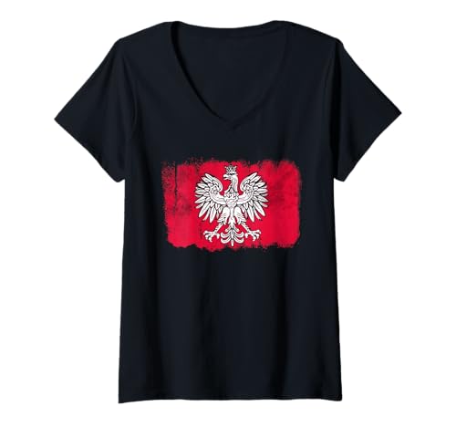 Damen Polnische Adlerflagge T-Shirt mit V-Ausschnitt von Poland