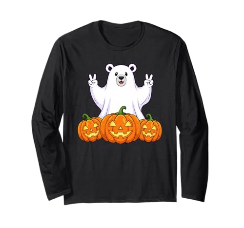 Eisbär Geist Kürbis Boo Halloween Kinder Herren Damen Langarmshirt von Polar Bear Lovers Halloween Ghost Pumpkin Outfits