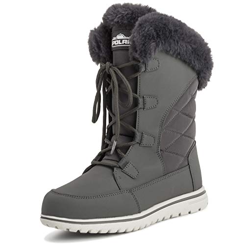 Polar Boot Damen Gesteppt Draussen Manschette Schnee Ente Wasserdicht Schnüren Kunstpelz Stiefel - 6 - GRE39 AYC0541 von Polar Boot