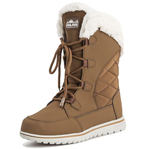 Polar Boot Damen Gesteppt Draussen Manschette Schnee Ente Wasserdicht Schnüren Kunstpelz Stiefel - 6 - TAN39 AYC0542 von Polar Boot