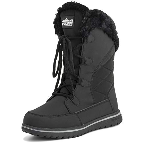 Polar Boot Damen Gesteppt Draussen Manschette Schnee Ente Wasserdicht Schnüren Kunstpelz Stiefel - 8 - BLK41 AYC0540 von Polar Boot