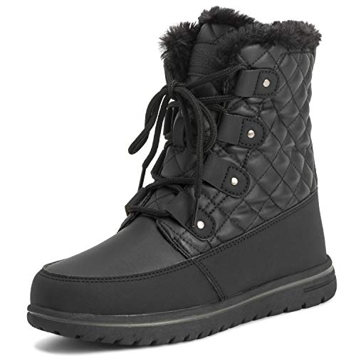 Polar Boot Damen Gesteppt Kurz Schnee Winter Kunstpelz Warm Dauerhaft Wasserdicht Stiefel - 7 - BLK40 AYC0523 von Polar Boot