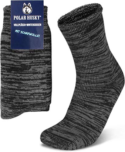 Polar Husky 3 Paar Sehr warme Socken mit Vollplüsch und Schafwolle/Nie wieder kalte Füße! Farbe Vollplüsch/Wolle/Grau Größe 35-38 von Polar Husky