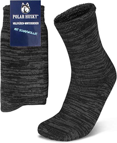 Polar Husky 3 Paar Sehr warme Socken mit Vollplüsch und Schafwolle/Nie wieder kalte Füße! Farbe Vollplüsch/Wolle/Anthrazit Größe 35-38 von Polar Husky