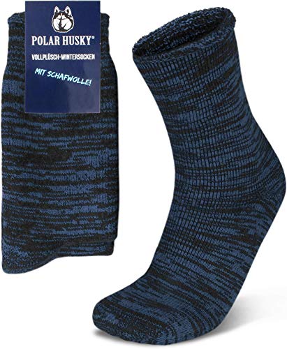 Polar Husky 3 Paar Sehr warme Socken mit Vollplüsch und Schafwolle/Nie wieder kalte Füße! Farbe Vollplüsch/Wolle/Dunkelblau Größe 35-38 von Polar Husky