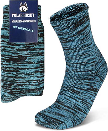 Polar Husky 3 Paar Sehr warme Socken mit Vollplüsch und Schafwolle/Nie wieder kalte Füße! Farbe Vollplüsch/Wolle/Türkis Größe 39-42 von Polar Husky