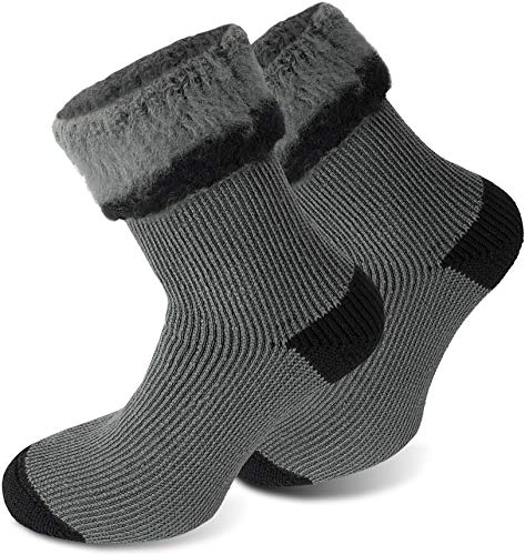 3 Paar Sehr warme Socken mit Vollplüsch und Schafwolle/Nie wieder kalte Füße! Farbe Extrem Hot – Grau-Schwarz Größe 43-46 von Polar Husky