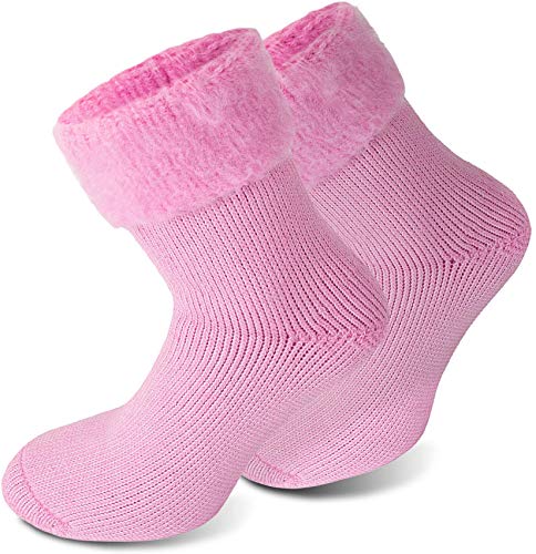 3 Paar Sehr warme Socken mit Vollplüsch und Schafwolle/Nie wieder kalte Füße! Farbe Extrem Hot – Rosa Größe 35-38 von Polar Husky