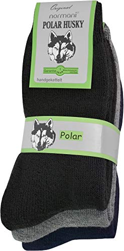 3 Paar Sehr warme Socken mit Vollplüsch und Schafwolle/Nie wieder kalte Füße! Farbe Vollfrottee/Schwarz-Grau-Blau Größe 35-38 von Polar Husky