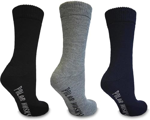 Polar Husky 3 Paar Schafwollsocken mit Vollfrottee, Thermo Socken - Super warm Farbe Schwarz/Grau/Blau Größe 43/46 von Polar Husky