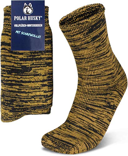 Polar Husky 3 Paar Sehr warme Socken mit Vollplüsch und Schafwolle/Nie wieder kalte Füße! Farbe Vollplüsch/Wolle/Gelb Größe 43-46 von Polar Husky