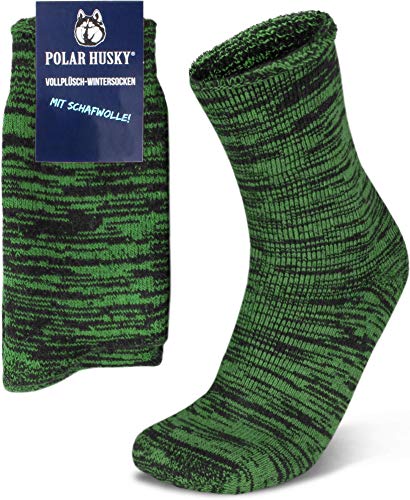 Polar Husky 3 Paar Sehr warme Socken mit Vollplüsch und Schafwolle/Nie wieder kalte Füße! Farbe Vollplüsch/Wolle/Grün Größe 35-38 von Polar Husky
