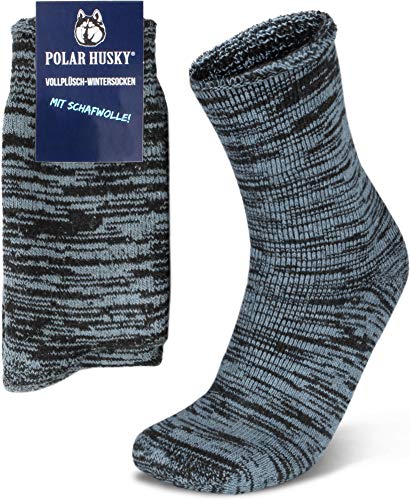 Polar Husky 3 Paar Sehr warme Socken mit Vollplüsch und Schafwolle/Nie wieder kalte Füße! Farbe Vollplüsch/Wolle/Hellblau Größe 43-46 von Polar Husky