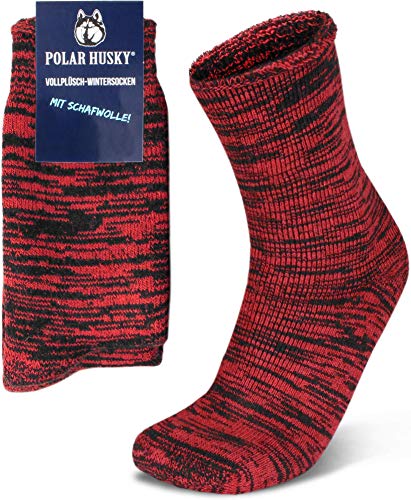 Polar Husky 3 Paar Sehr warme Socken mit Vollplüsch und Schafwolle/Nie wieder kalte Füße! Farbe Vollplüsch/Wolle/Rot Größe 39-42 von Polar Husky