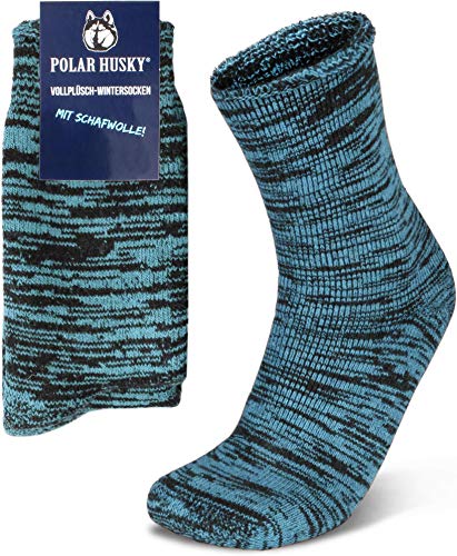 Polar Husky 3 Paar Sehr warme Socken mit Vollplüsch und Schafwolle/Nie wieder kalte Füße! Farbe Vollplüsch/Wolle/Türkis Größe 35-38 von Polar Husky