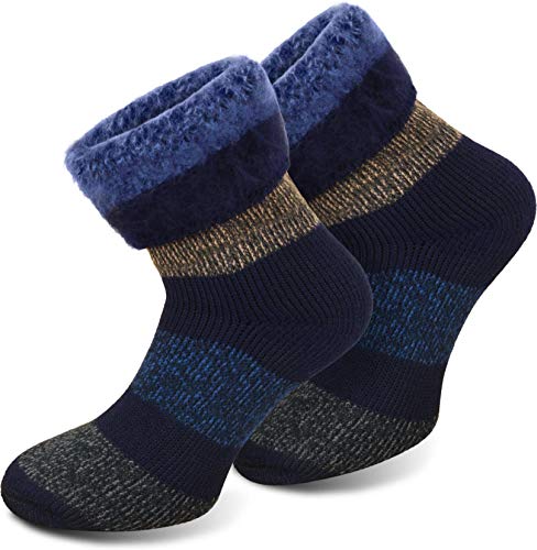 Polar Husky 3 Paar Thermo-Vollplüsch-Socken mit angerauter Innenfläche Farbe Extrem/Hot/Blau-Block gestreift Größe 35/38 von Polar Husky