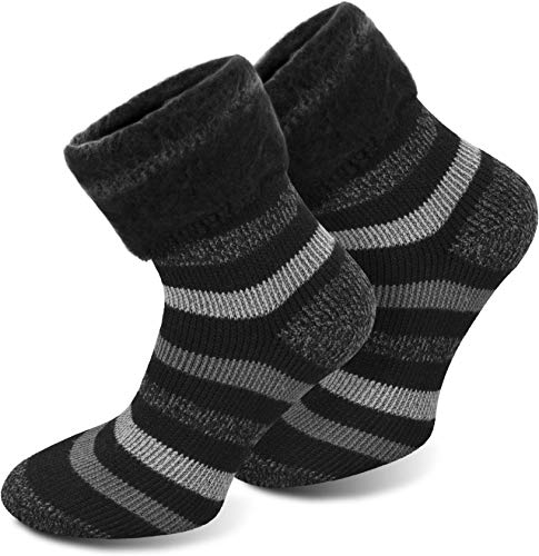 Polar Husky 3 Paar Thermo-Vollplüsch-Socken mit angerauter Innenfläche Farbe Extrem/Hot/Schwarz gestreift Größe 35/38 von Polar Husky