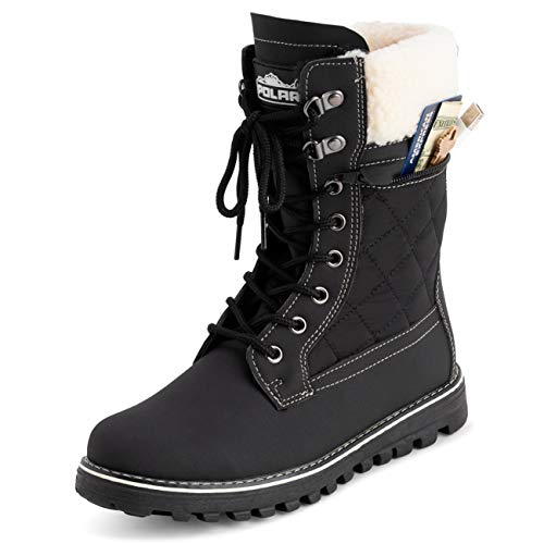 Polar Damen Gedächtnisschaum Außentasche Inside Reißverschluss Thermal Wasserdicht Tiefer Schritt Gummisohle Schnee Stiefels - Schwarz/Beige Lammfell - UK3/EU36 - YC0617 von Polar