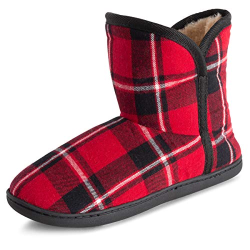 Polar Damen Gedächtnisschaum Innen Kunstfell Vlies Stiefelie Gummisohle Komfort Draussen Gummisohle Dauerhaft Hausschuhe - Rot Tartan - UK4/EU37 - YC0752 von Polar