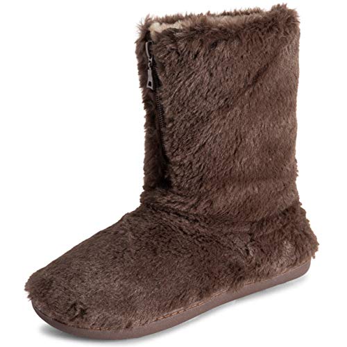 Polar Damen Gedächtnisschaum Reißverschlussper Kunstfell überzogene Gummisohle Innen Draussen Cosy Luxury Stiefel Hausschuhe - Braun - UK7/EU40 - YC0723 von Polar