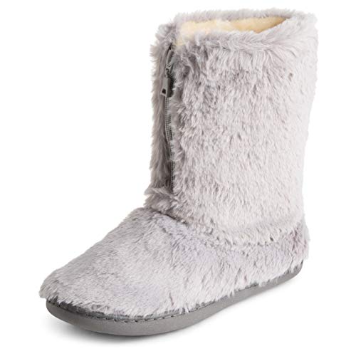 Polar Damen Gedächtnisschaum Reißverschlussper Kunstfell überzogene Gummisohle Innen Draussen Cosy Luxury Stiefel Hausschuhe - Grau - UK6/EU39 - YC0720 von Polar