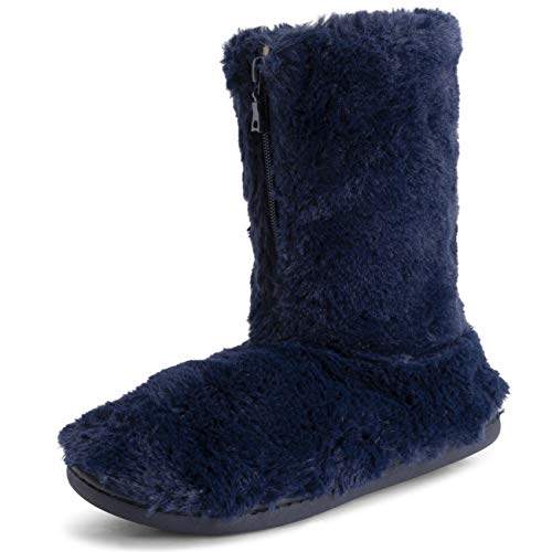 Polar Damen Gedächtnisschaum Reißverschlussper Kunstfell überzogene Gummisohle Innen Draussen Cosy Luxury Stiefel Hausschuhe - Marine - UK5/EU38 - YC0721 von Polar