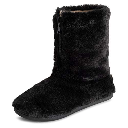 Polar Damen Gedächtnisschaum Reißverschlussper Kunstfell überzogene Gummisohle Innen Draussen Cosy Luxury Stiefel Hausschuhe - Schwarz - UK6/EU39 - YC0719 von Polar