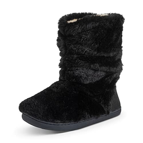 Polar Damen Hausschuhe Stiefel mit Sherpa-Futter – Memory Foam Indoor Bootie Slipper mit rutschfester Gummisohle – weiche, warme und flauschige Hausschuhe – Stiefelette Slipper, Schwarzer Fell, 42 EU von Polar