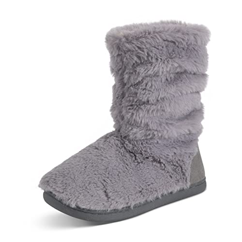 Polar Damen Hausschuhe Stiefel mit Sherpa-Futter – Memory Foam Indoor Bootie Slipper mit rutschfester Gummisohle – weiche, warme und flauschige Hausschuhe – Stiefelette Slipper, graues Fell, 38 EU von Polar