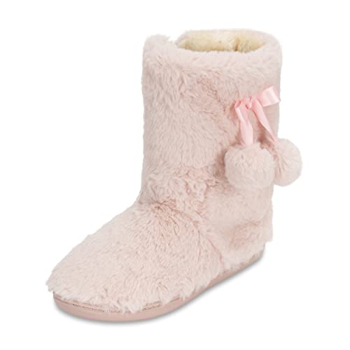 Polar Damen-Hausschuhe aus Kunstfell – Memory-Schaum für den Innenbereich mit rutschfester Gummisohle – weicher und flauschiger Hausschuh mit niedlichen Pompons – Stiefeletten, rose, 40 EU von Polar
