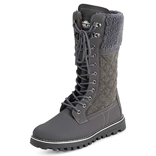 Polar Damen Kunstpelz Warm Thermal Wasserdicht Draussen Gehen Schnee Winter Gummisohle Wadenstiefel - Grau Textil - UK9/EU42 - YC0612 von Polar