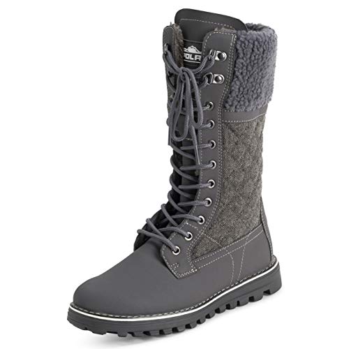 Polar Damen Kunstpelz Warm Thermal Wasserdicht Draussen Gehen Schnee Winter Gummisohle Wadenstiefel - Grau Textil - UK9/EU42 - YC0612 von Polarr