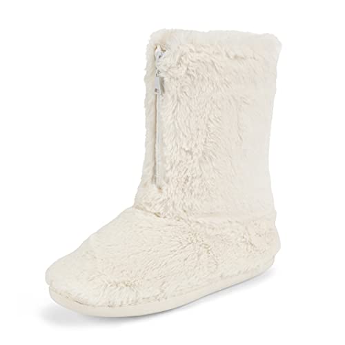 Polar Damen Memory Foam Reißverschluss Kunstpelz Überzogene Gummisohle Indoor Outdoor Gemütliche Luxus-Stiefelpantoffeln - Creme - 42 von Polar