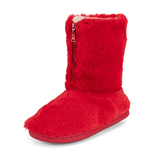 Polar Damen Memory Foam Reißverschluss Kunstpelz Überzogene Gummisohle Indoor Outdoor Gemütliche Luxus-Stiefelpantoffeln - Rot - 39 von Polar