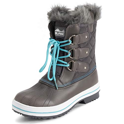 Polar Damen Mid Gepolstert Thermal Dauerhaft Gummisohle Wasserdicht Winter Schnee Kunstpelz Stiefels - Grau/Blau - UK5/EU38 - YC0638 von Polar