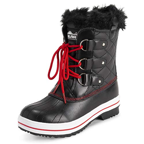 Polar Damen Mid Gepolstert Thermal Dauerhaft Gummisohle Wasserdicht Winter Schnee Kunstpelz Stiefels - Schwarz/Rot - UK7/EU40 - YC0637 von Polar