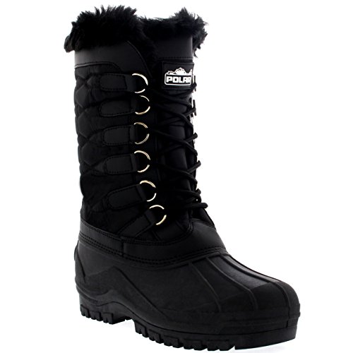 Damen Nylon Kaltes Wetter Im Freien Schnee Ente Winter Regen Pelz Cuff Lace Stiefel - Schwarz - BLK42 AYC0132 von Polar