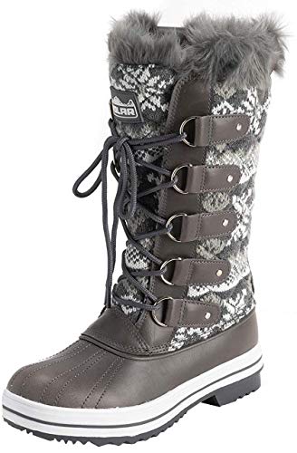 Polar Damen Quilted Hoch Schnee Wasserdicht Winter Kunstpelz Dauerhaft Gummisohle Draussen Regen Stiefels - Grau cardy - UK5/EU38 - YC0627 von Polar