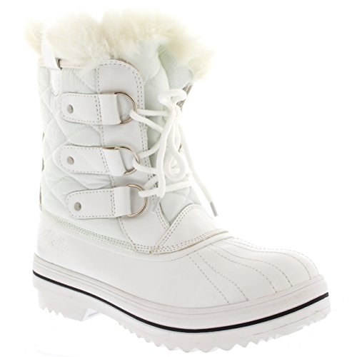 Damen Schneestiefel, Nylon, Kurz, Winter, Schnee, Regen, Warm, Wasserdicht, Kunstfell-Stiefel, Weiß - weiß - Größe: 43 EU von Polar