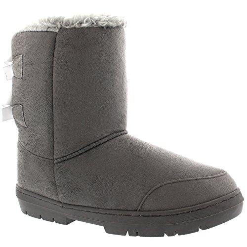 Polar Damen Zwei Schleifen Kunstpelz Wasserdicht Regen Winter Schneestiefel - Grau - 40 von Polar